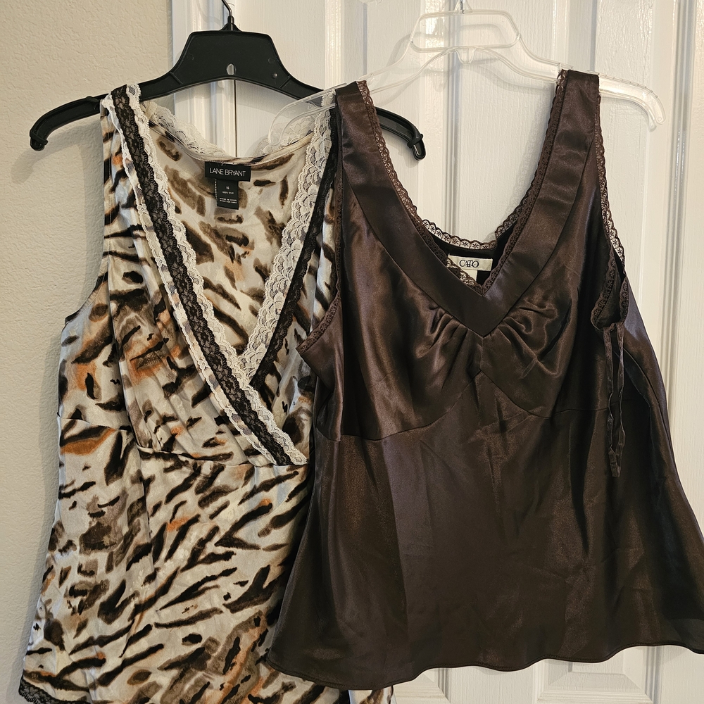 Brown Satin Lace Trim Top